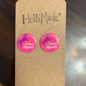 Hot pink unicorn sass queen stud earrings